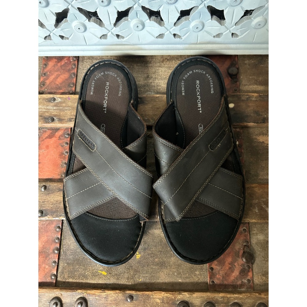 Rockport Darwyn X-Slide Mens Brown Leather Sandals Size 10